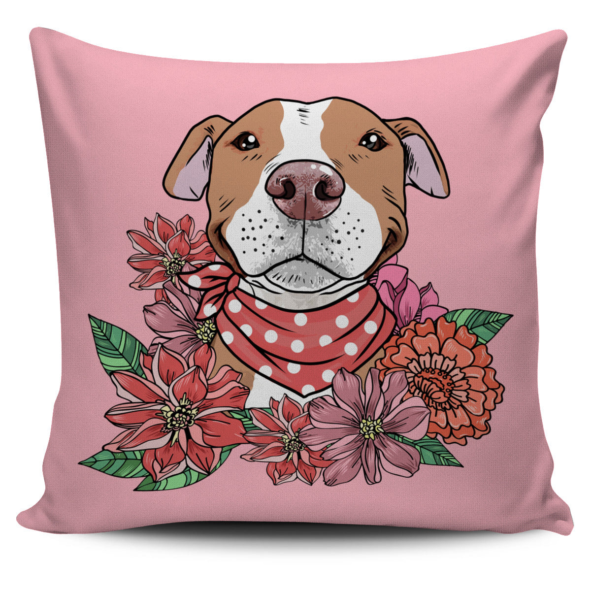 Illustrated Brown Pit Bull Pillow Cover