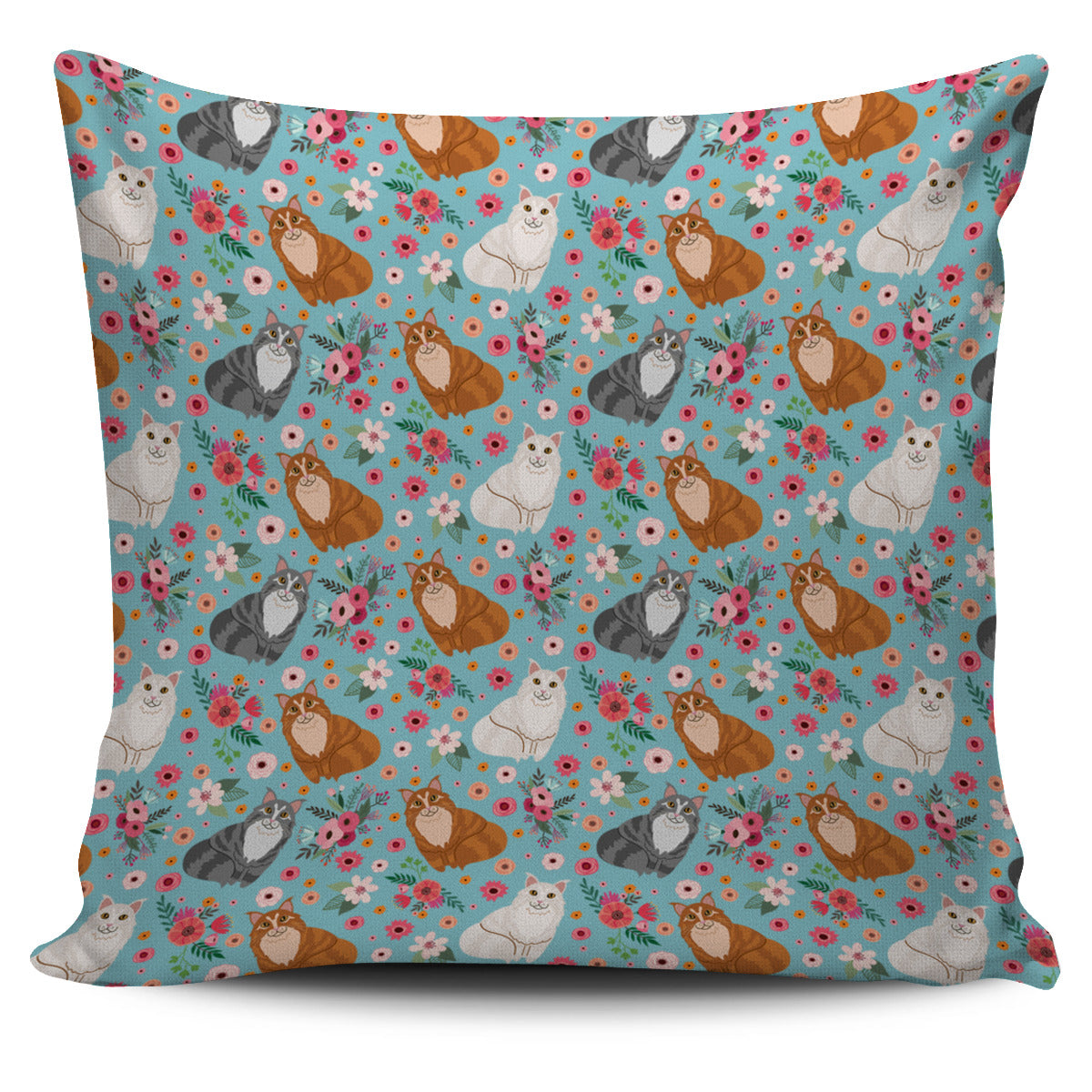 Maine Coon Cat Flower Pillow Cover