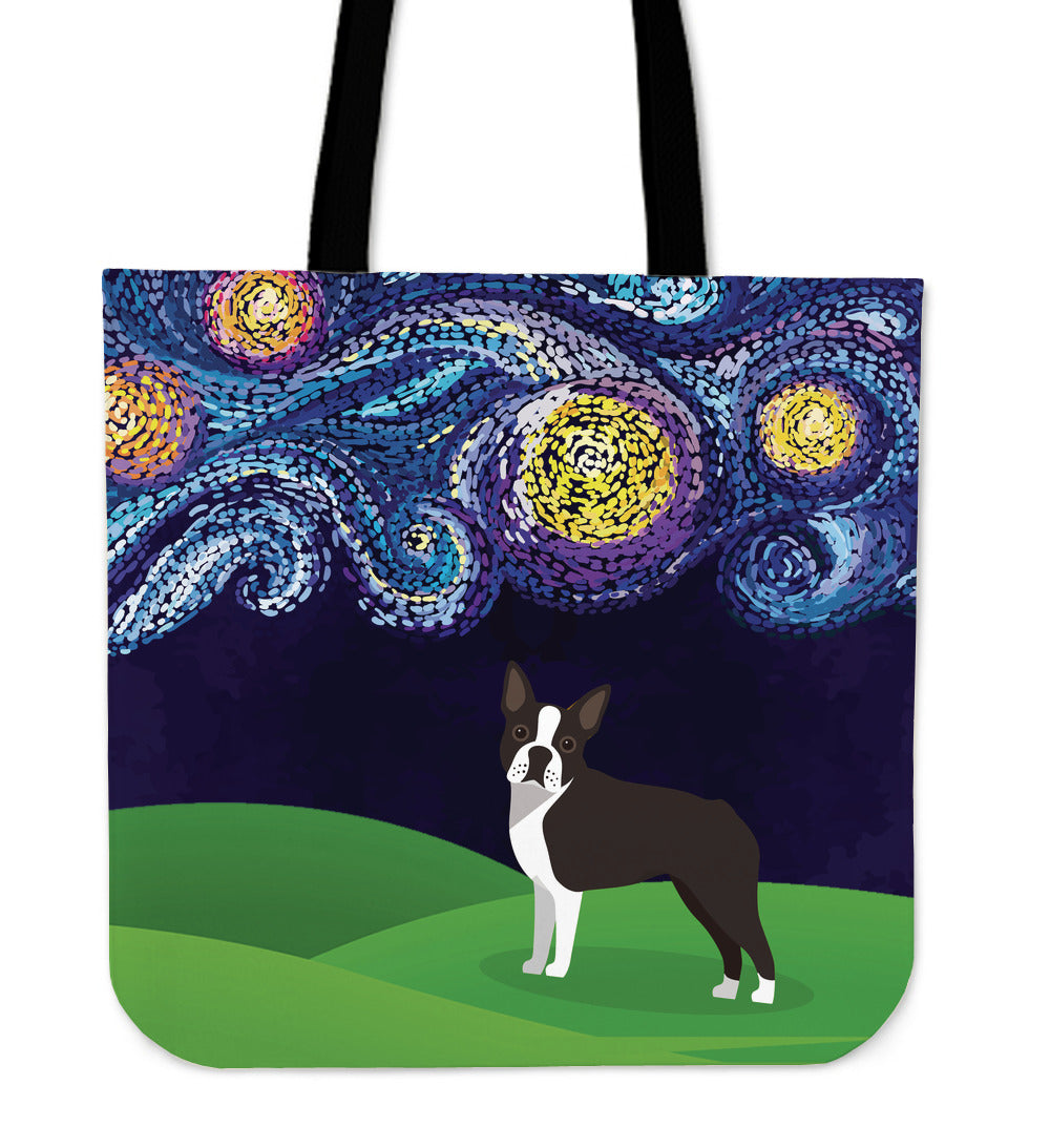 Starry Night Boston Terrier Linen Tote Bag