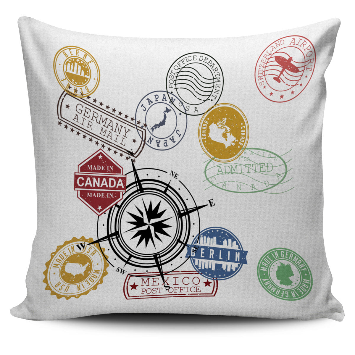 Travel Stamp Pillow Cover