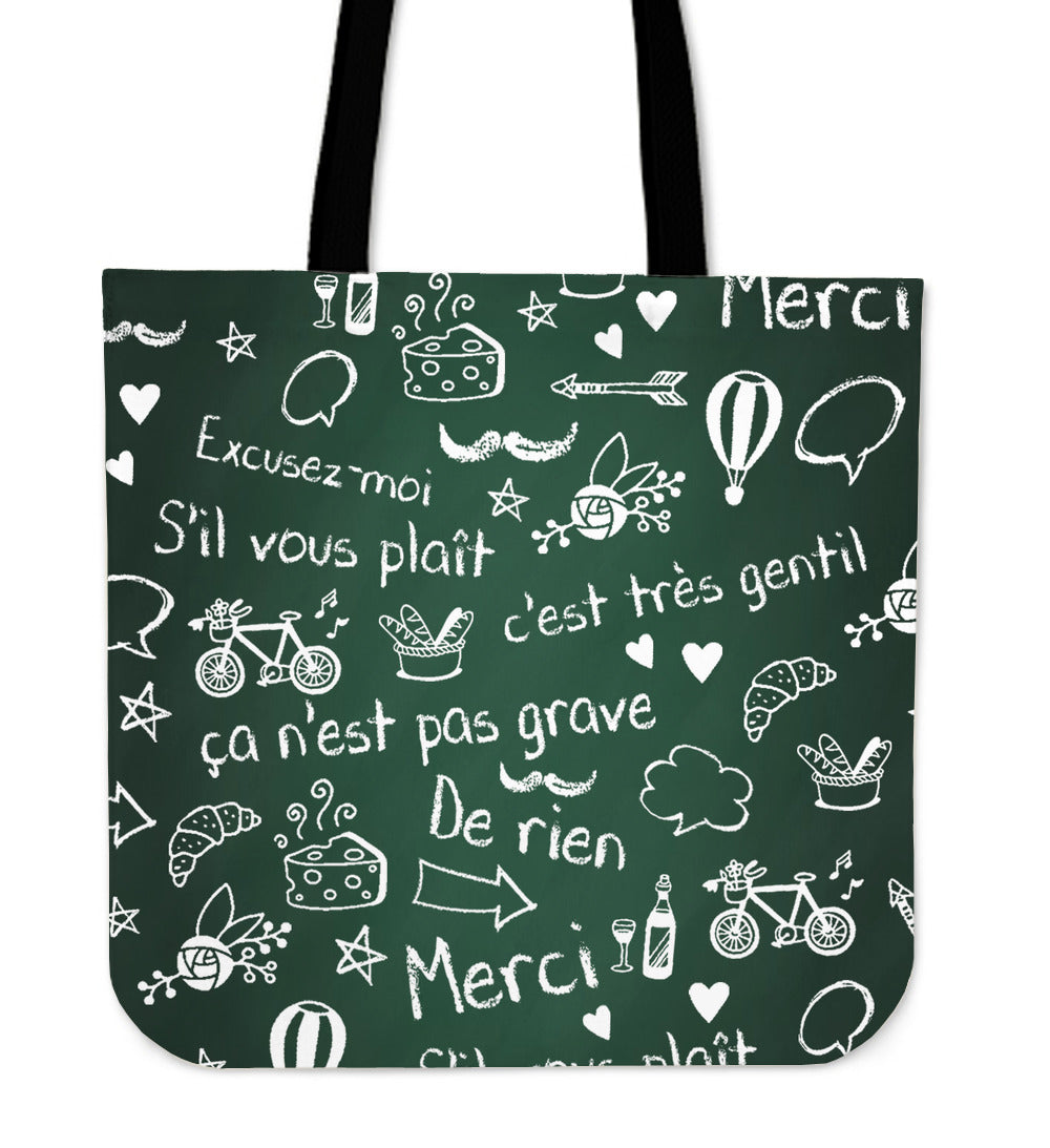 French Chalkboard Linen Tote Bag