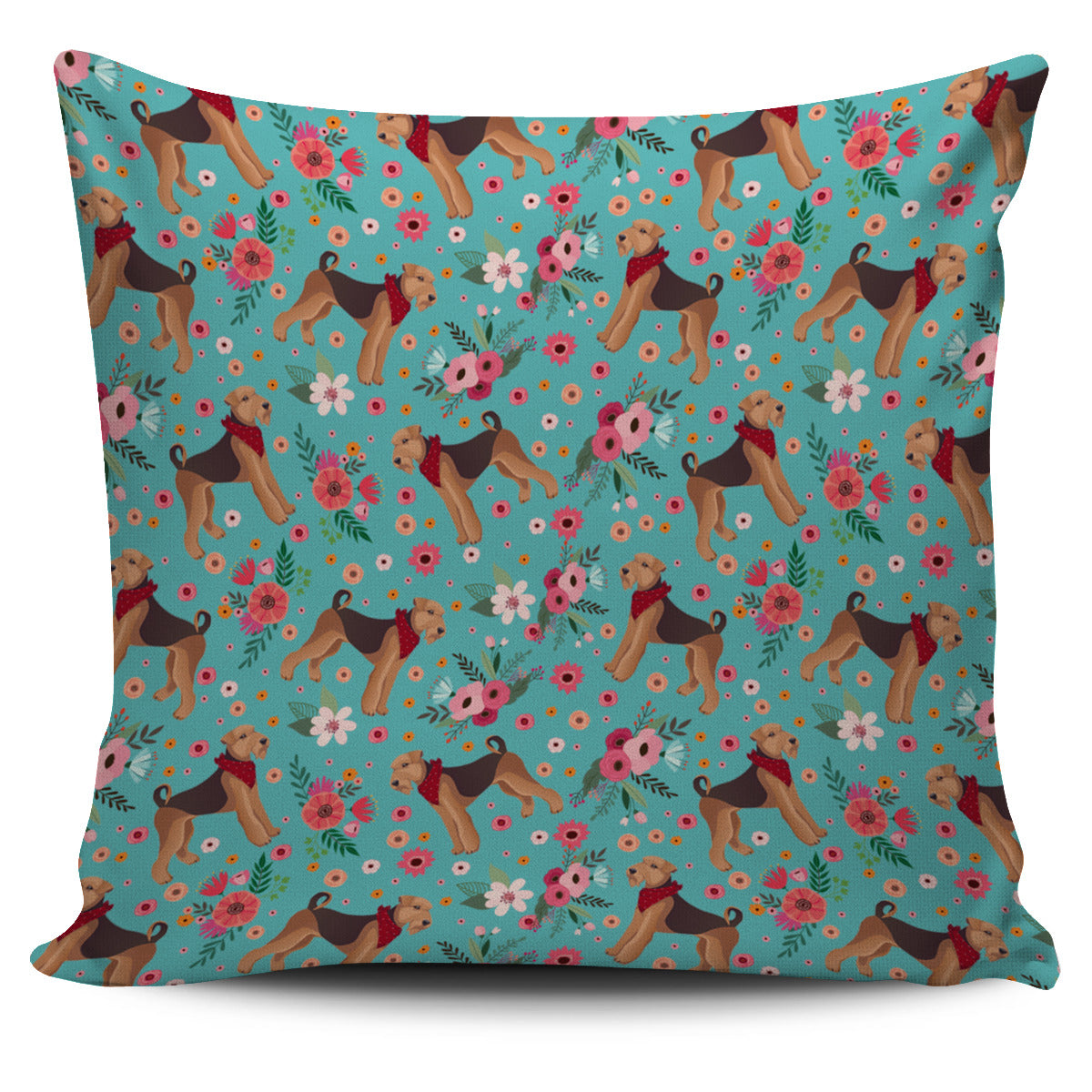 Airedale Terrier Flower Pillow Cover