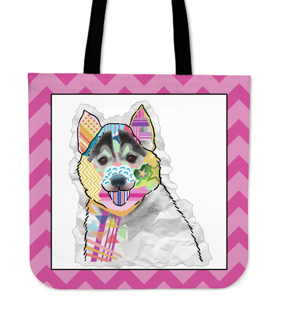Collage Pup Husky Linen Tote Bag