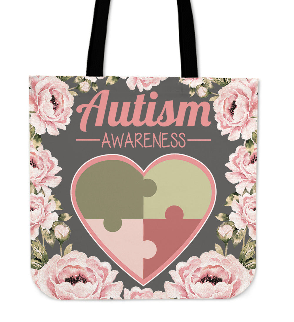 Floral Autism Awareness Linen Tote Bag