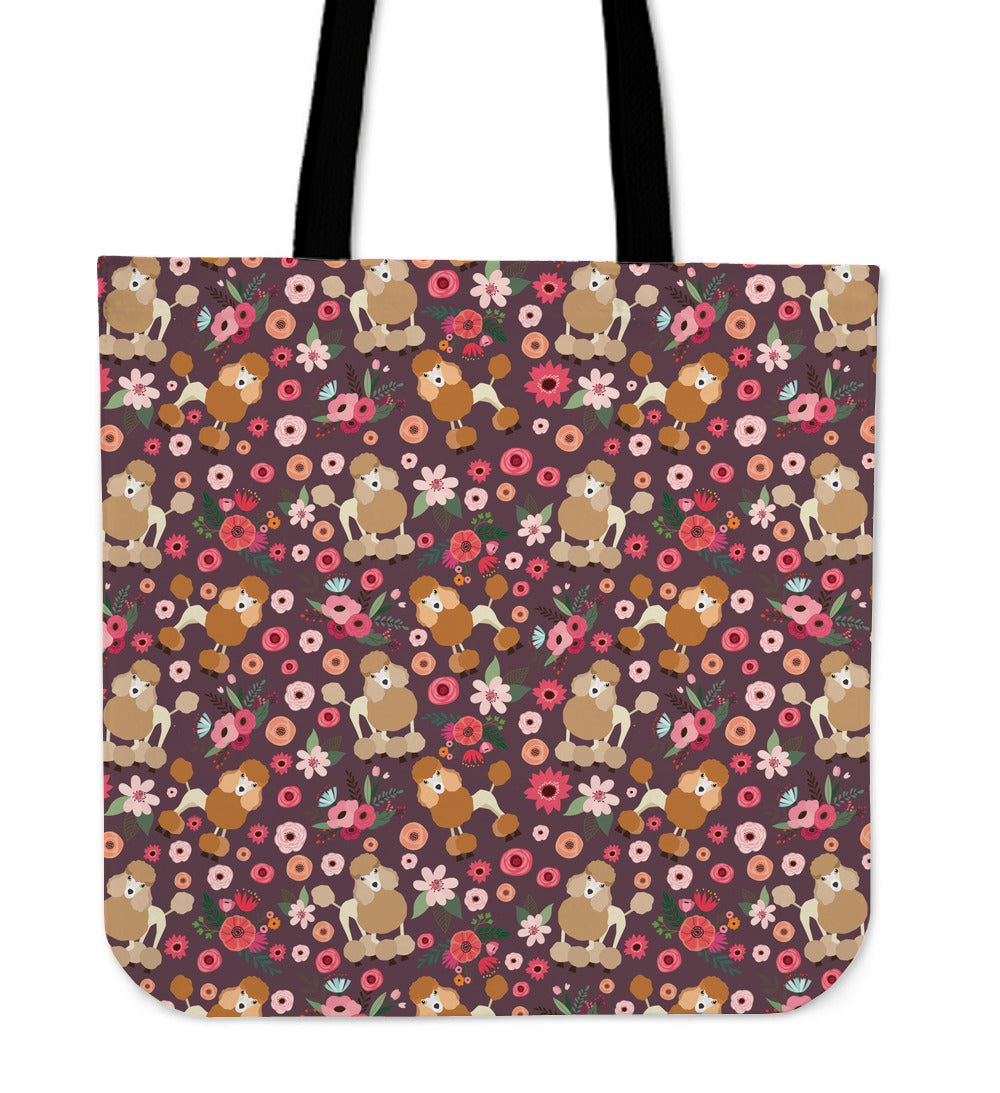 Poodle Flower Linen Tote Bag