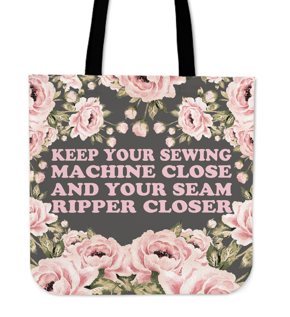 Floral Sewing Linen Tote Bag