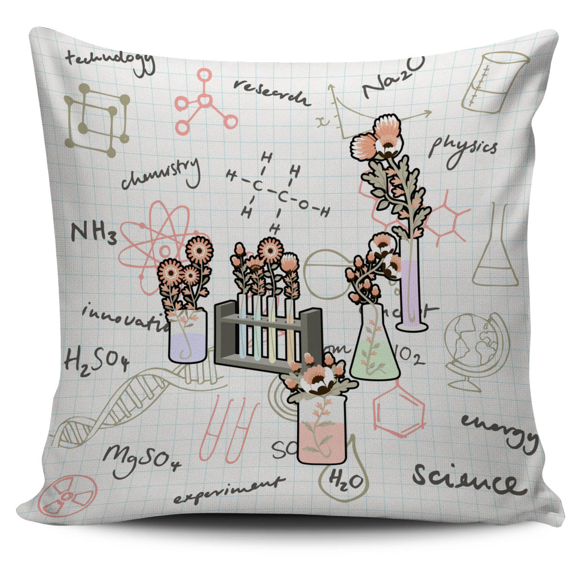 Pastel Floral Chemistry Pillow Cover
