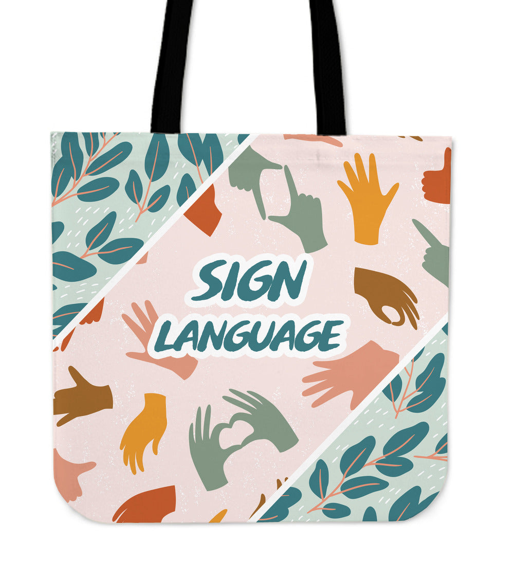 Floral Sign Language Linen Tote Bag