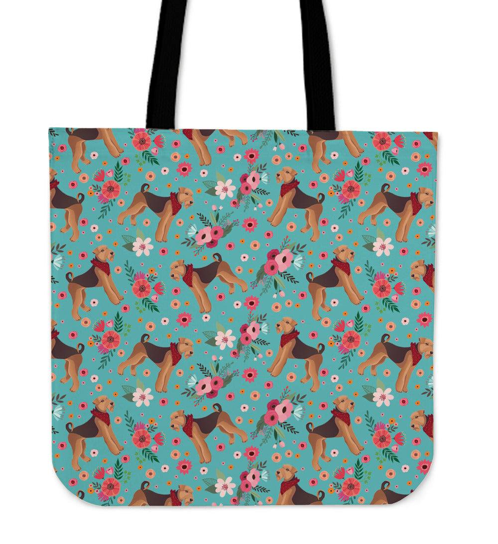 Airedale Terrier Flower Linen Tote Bag