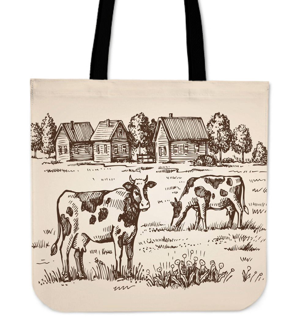 Cow Farm Linen Tote Bag