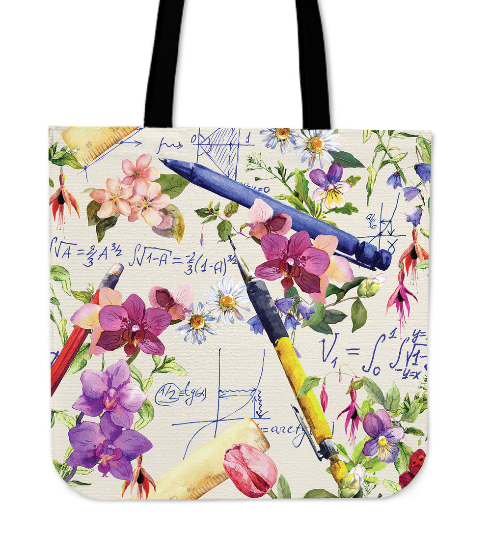 Floral Math Linen Tote Bag