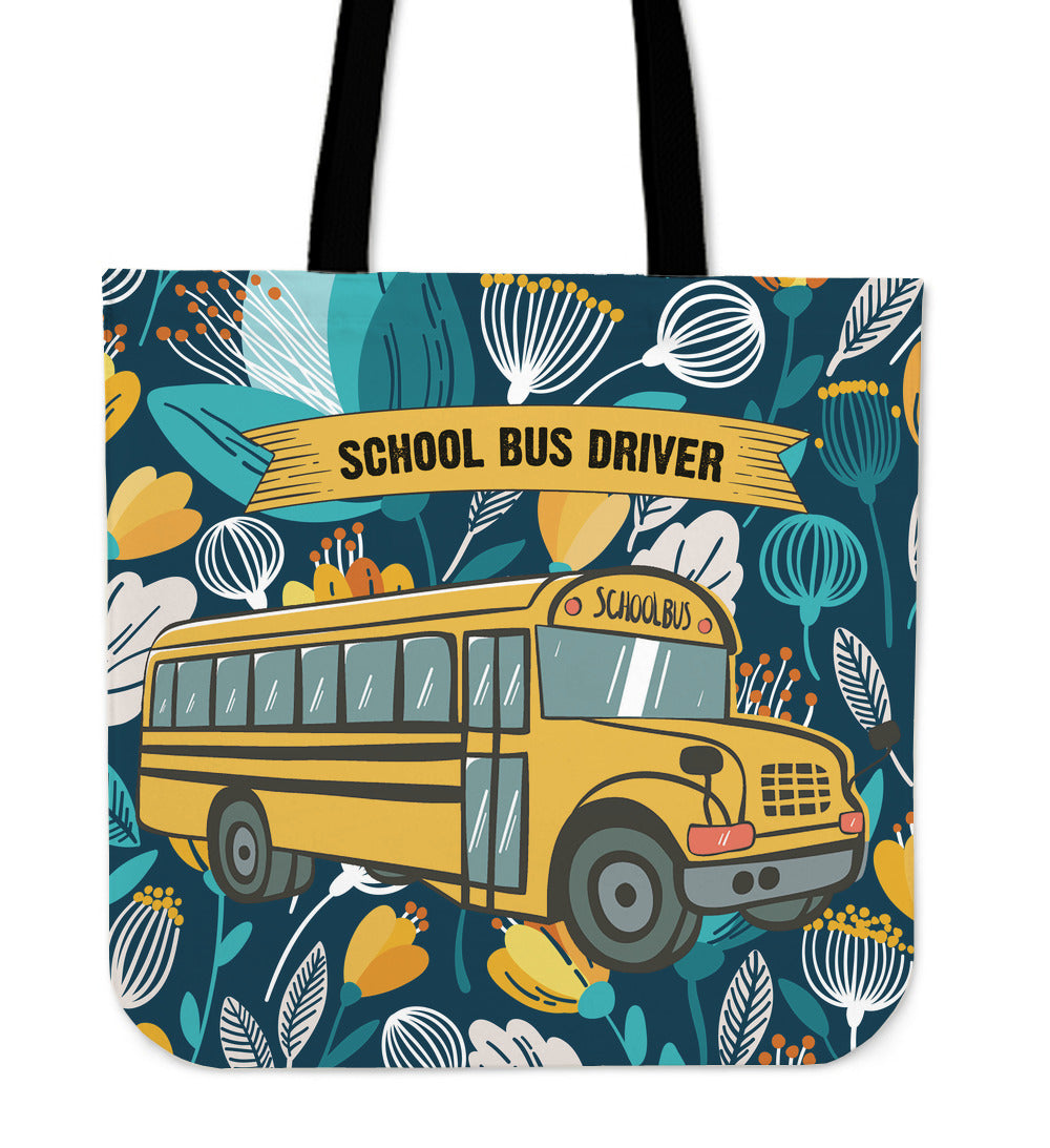 Doodle School Bus Driver Linen Tote Bag