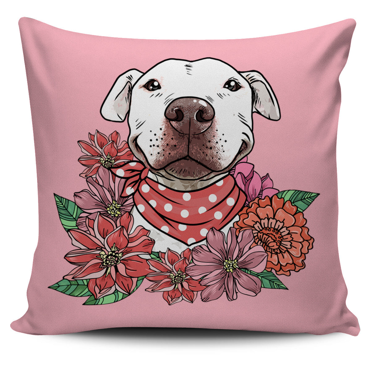 Illustrated Pit Bull Pillow Cover