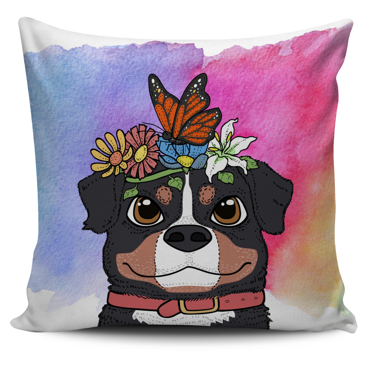 Fun Floral Bernese Mountain Dog Pillow Cover