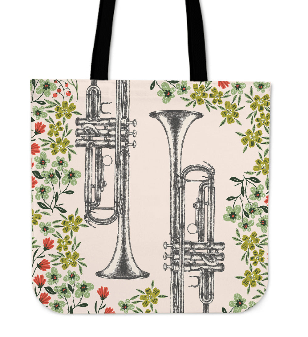 Floral Trumpet Sketch Linen Tote Bag