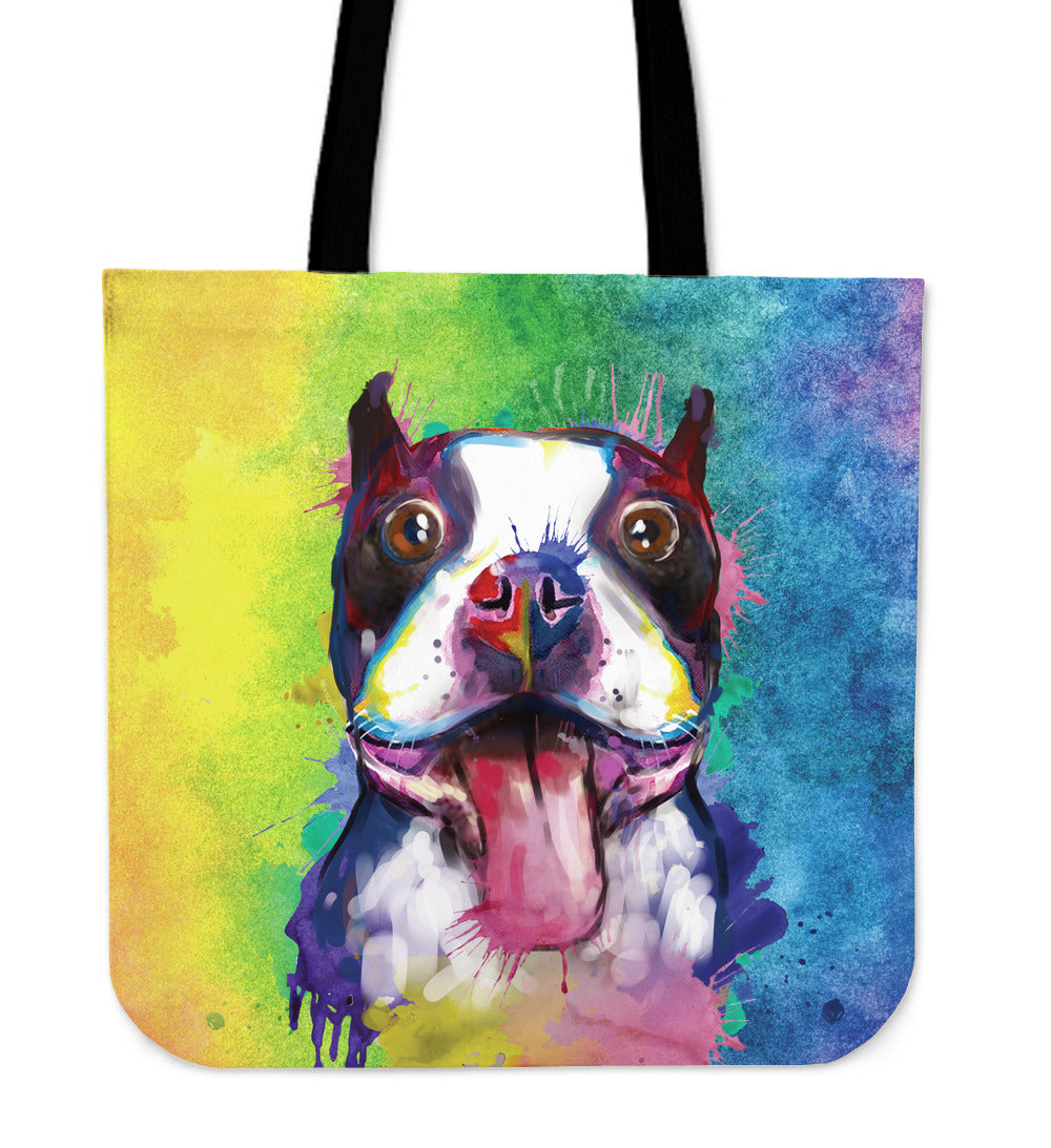 Rainbow Boston Terrier Linen Tote Bag