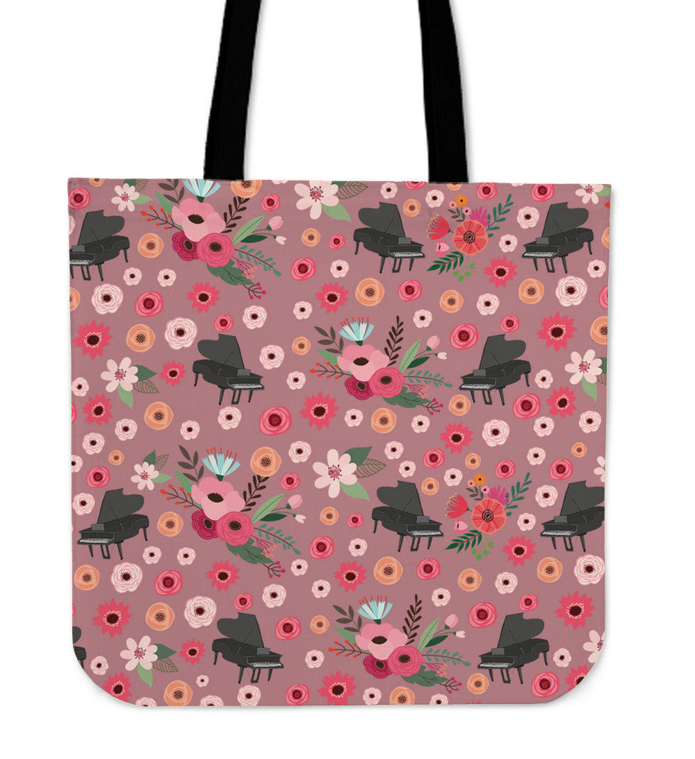 Flower Piano Linen Tote Bag
