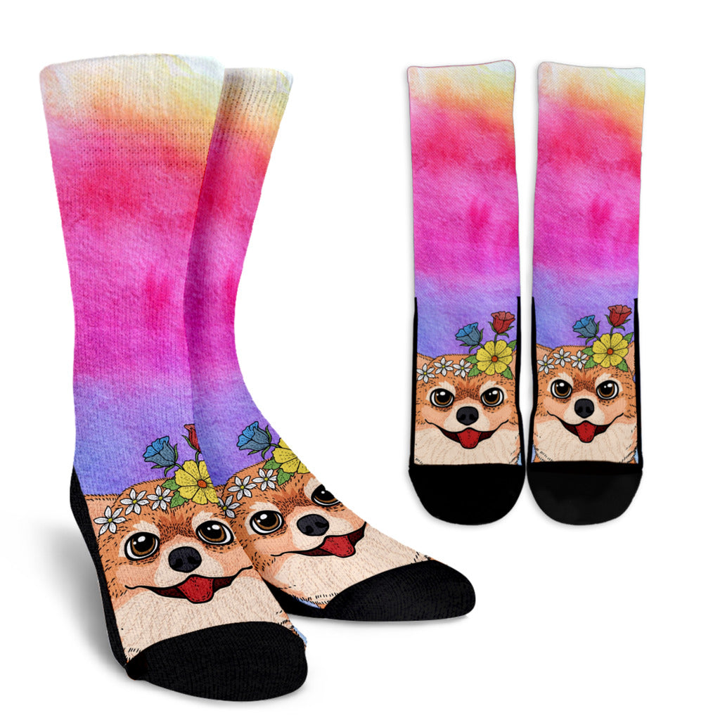 Fun Floral Pomeranian Socks