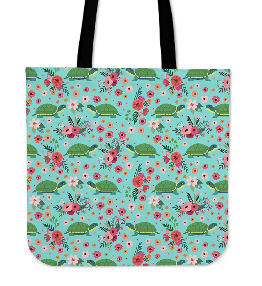 Turtle Flower Linen Tote Bag