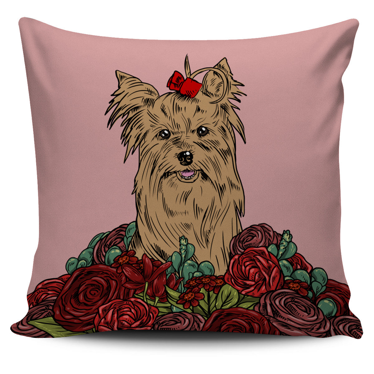 Illustrated Yorkie Terrier Pillow Cover