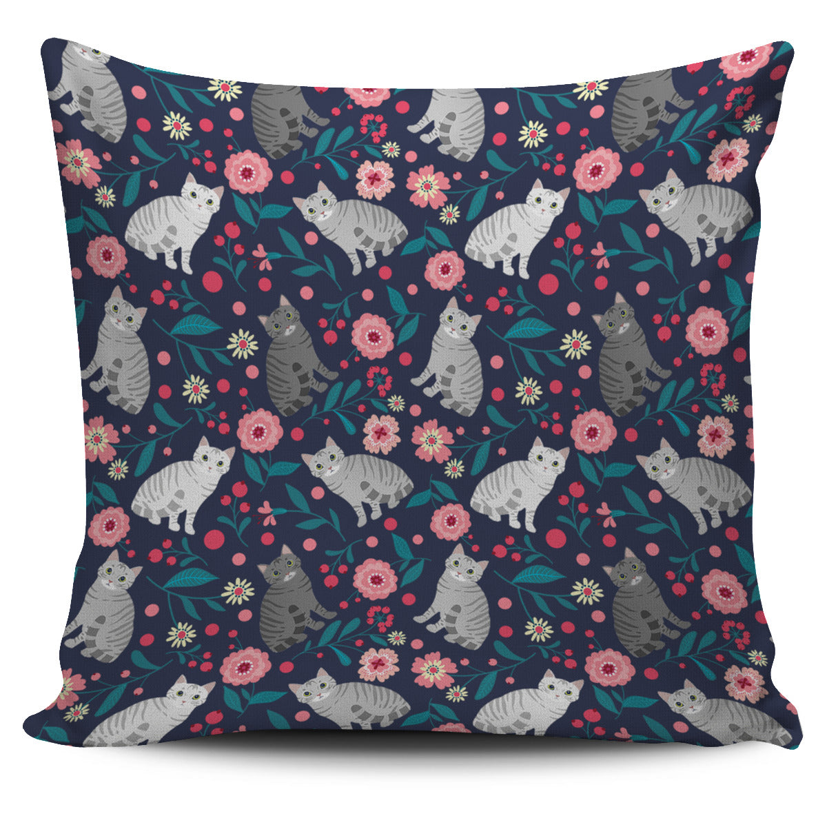 American Shorthair Cat Flower Pillow Cover