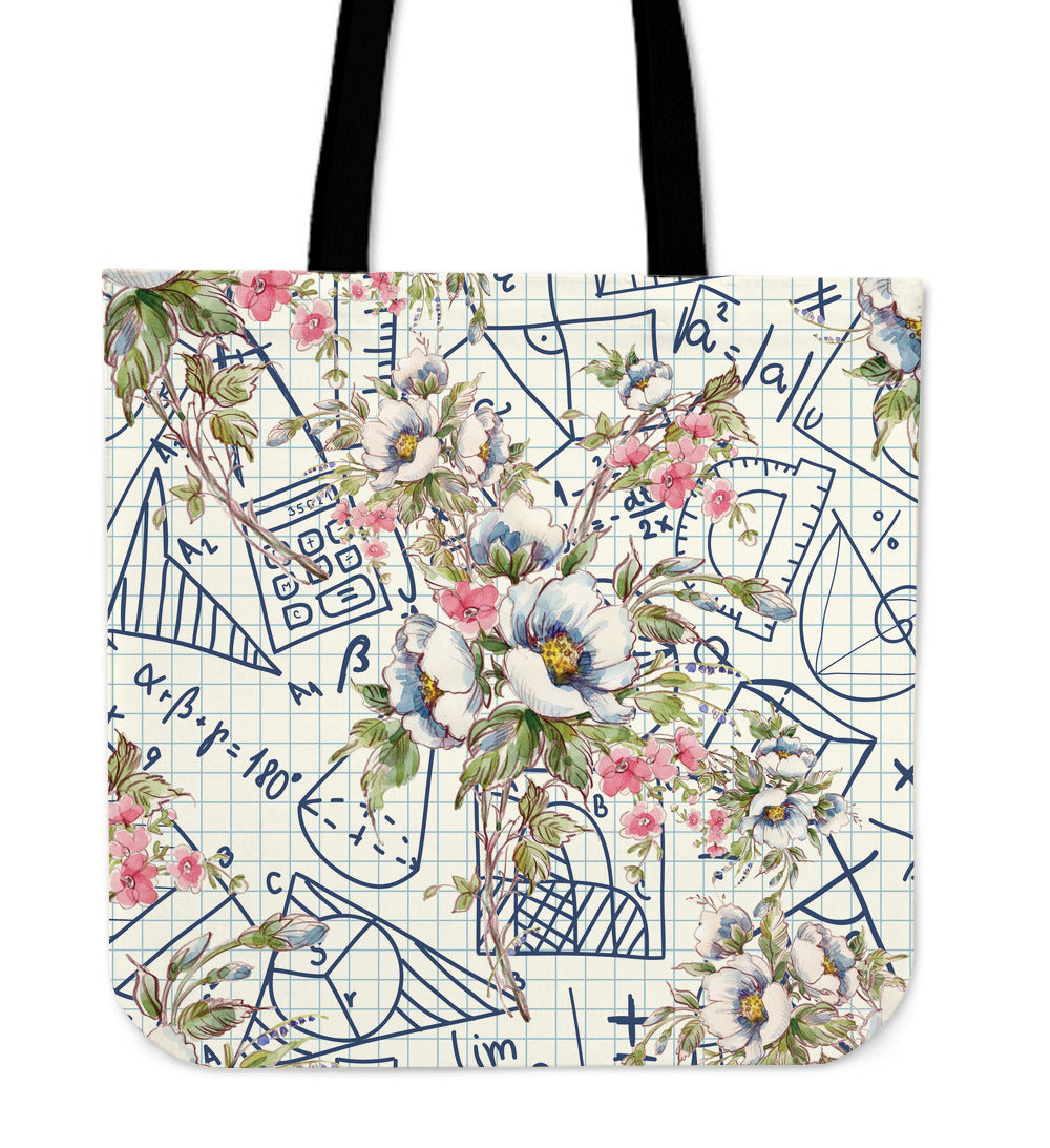 Floral Math Symbols Linen Tote Bag