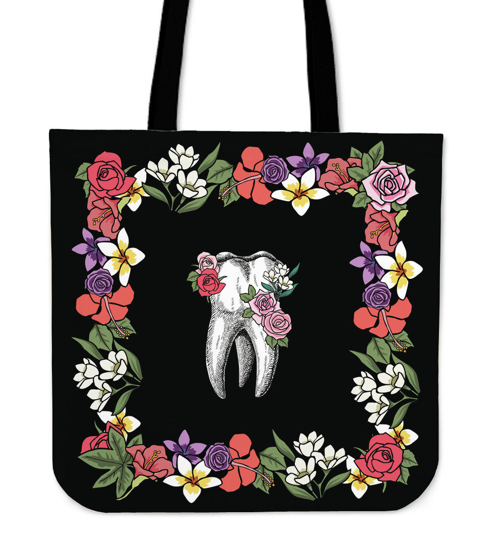 Floral Anatomy Tooth Linen Tote Bag