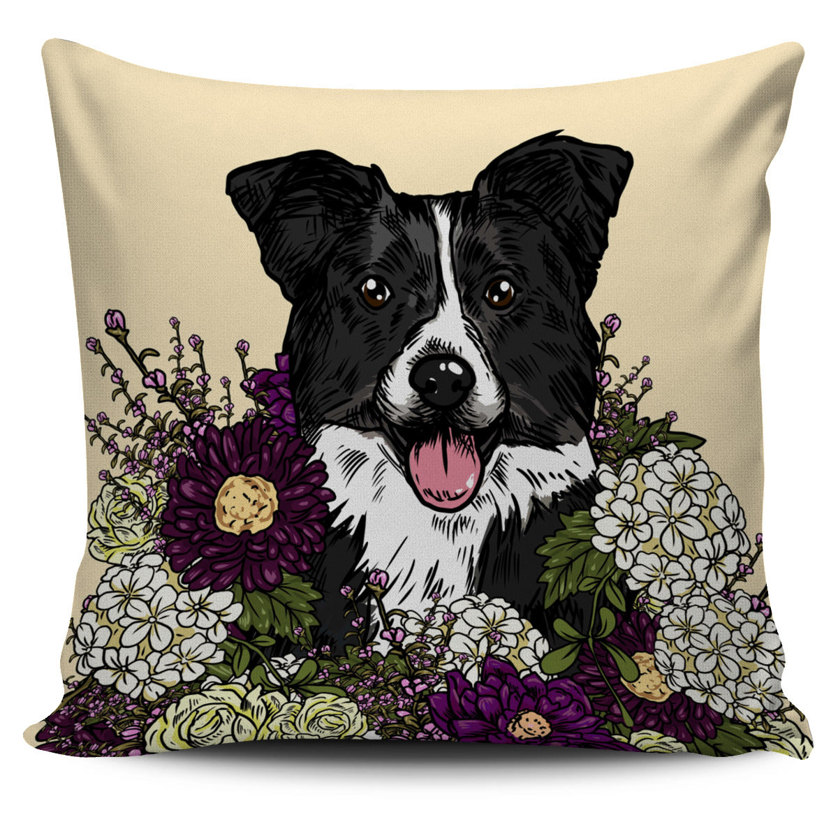 Illustrated Border Collie Pillow Cover