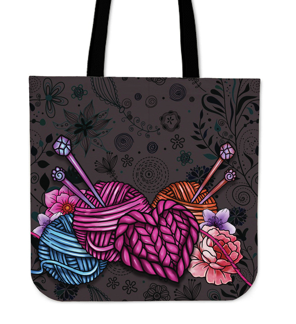 Floral Knitting Linen Tote
