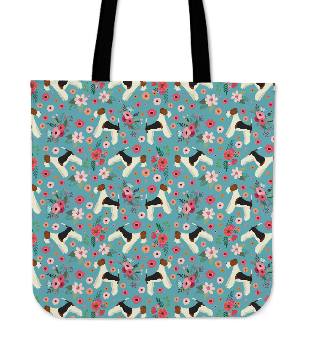 Fox Terrier Flower Linen Tote Bag