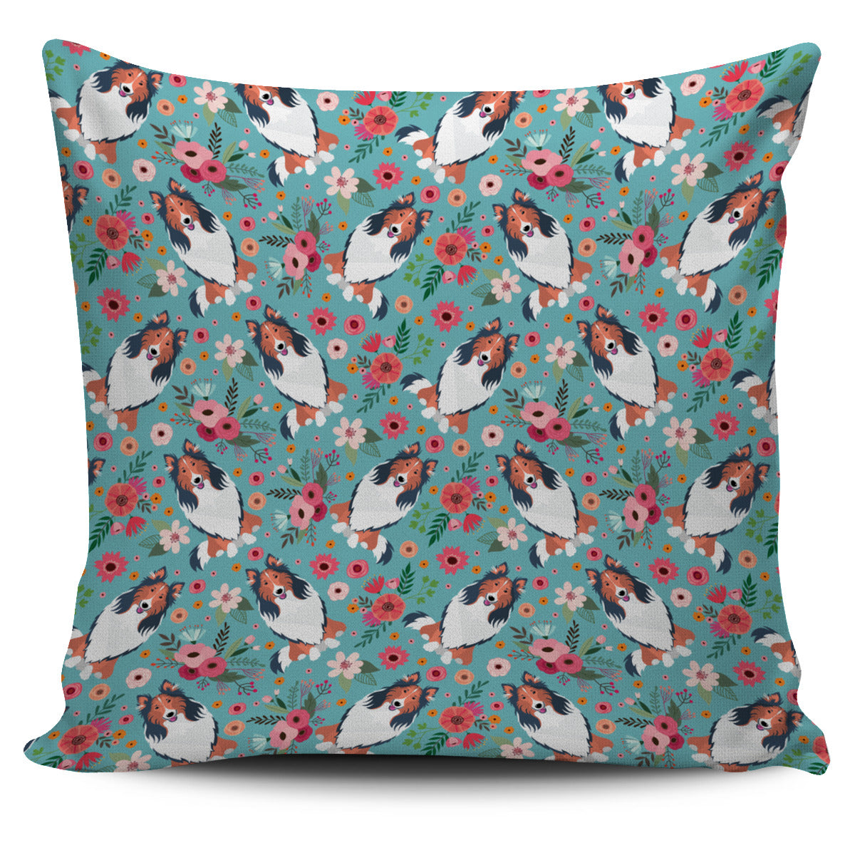 Rough Collie Flower Pillow Cover