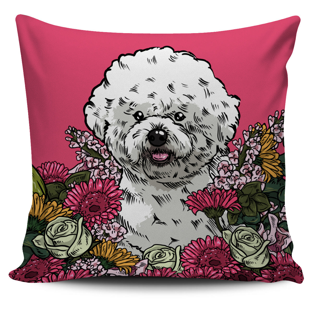 Illustrated Bichon Frise Pillow Cover