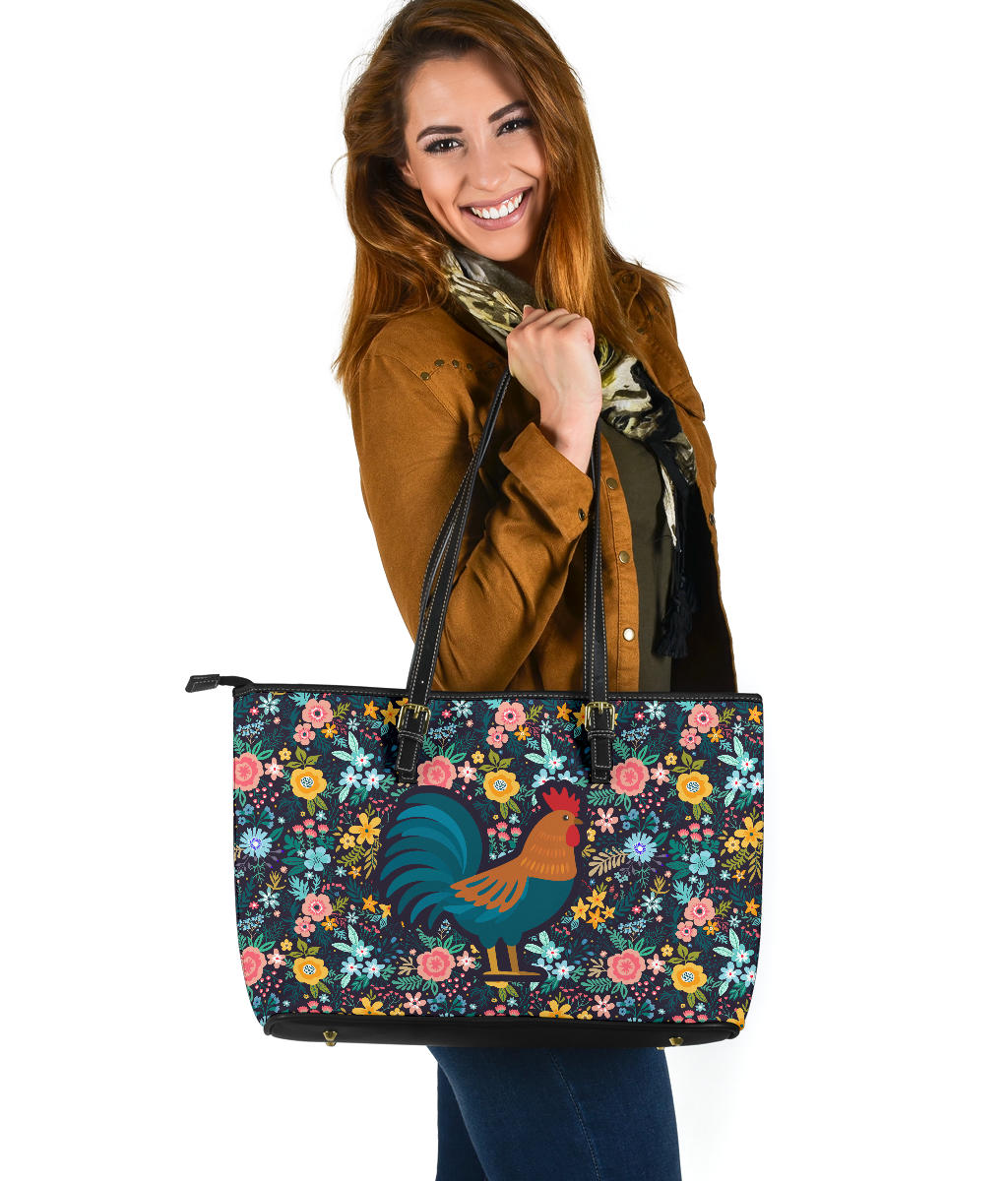 Floral Rooster Tote Bag