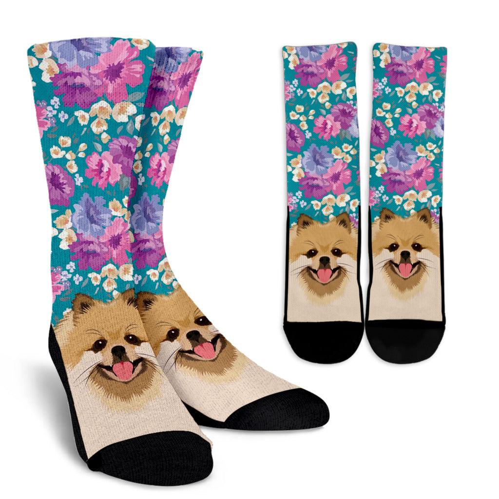 Pomeranian Dog Portrait Socks