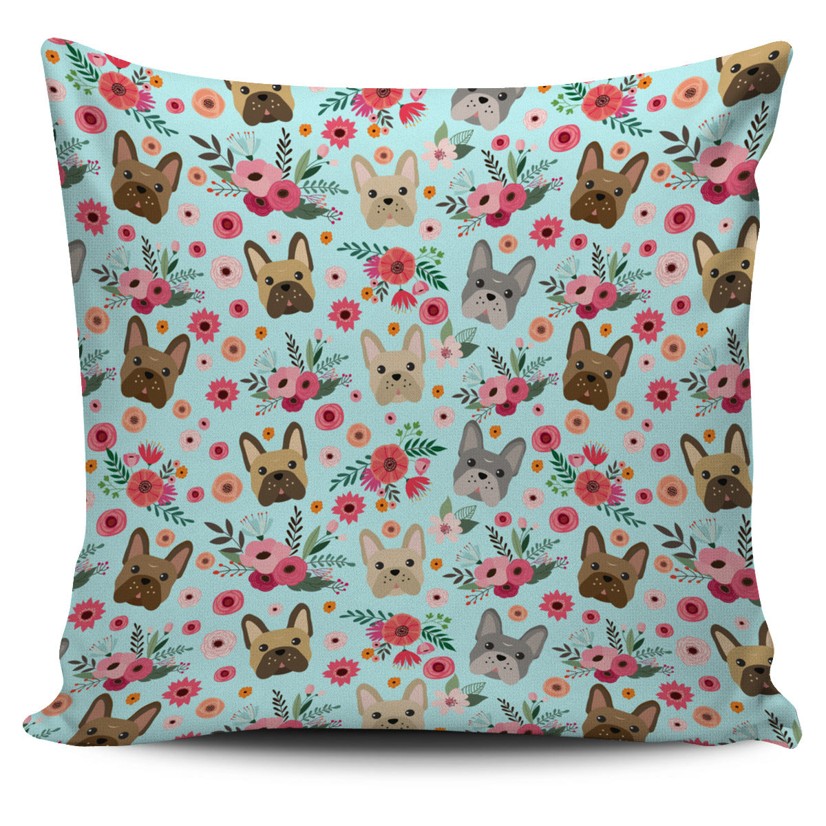 French Bull Dog Flower Pillow Cover