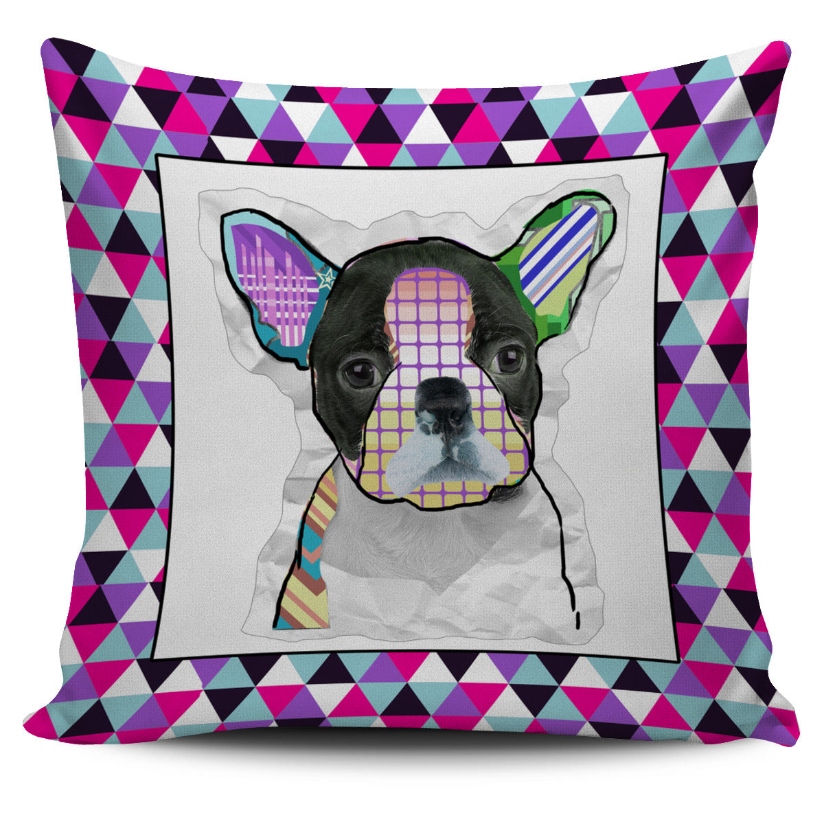 Collage Pup Bostie Pillow Cover
