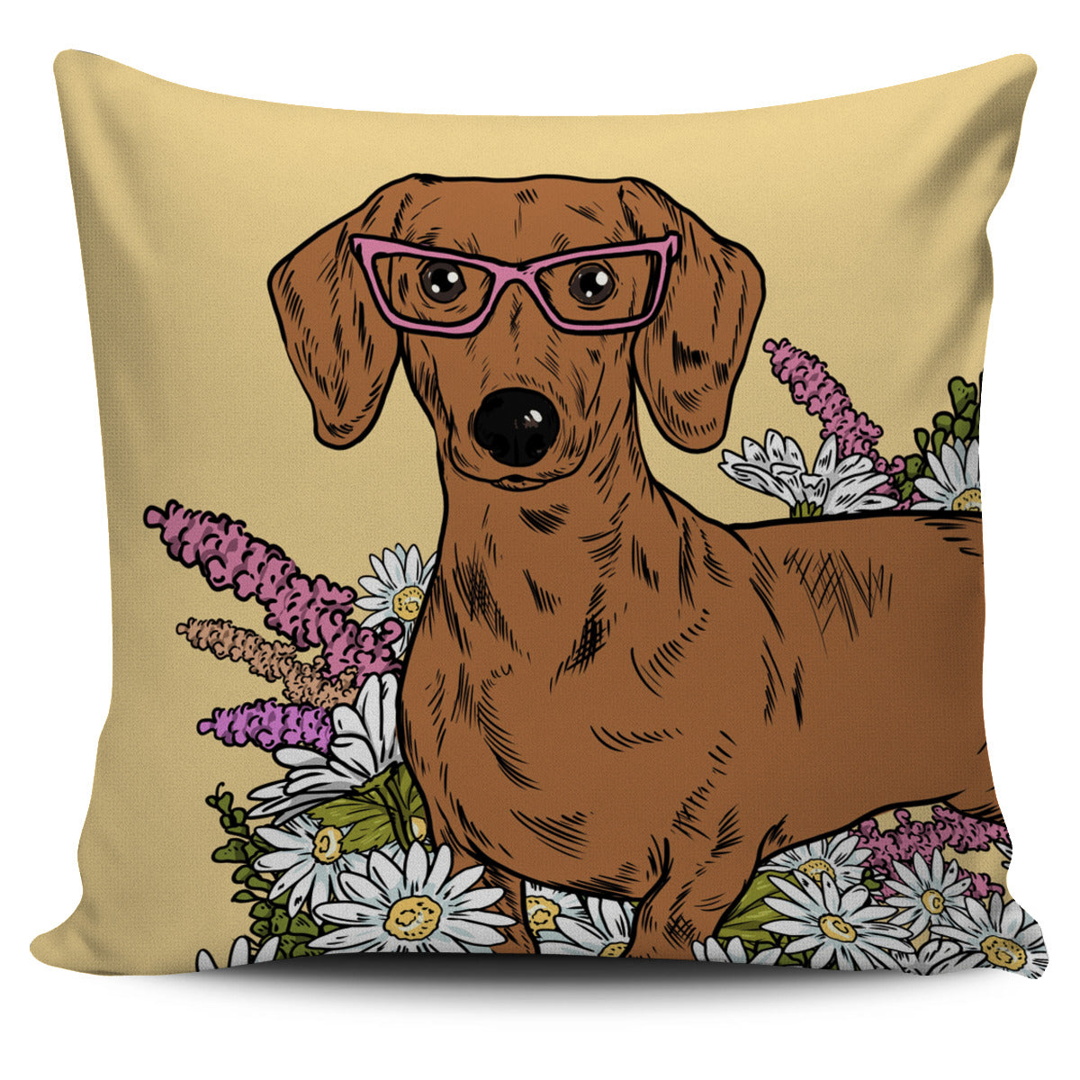 Illustrated Dachshund Pillow Cover