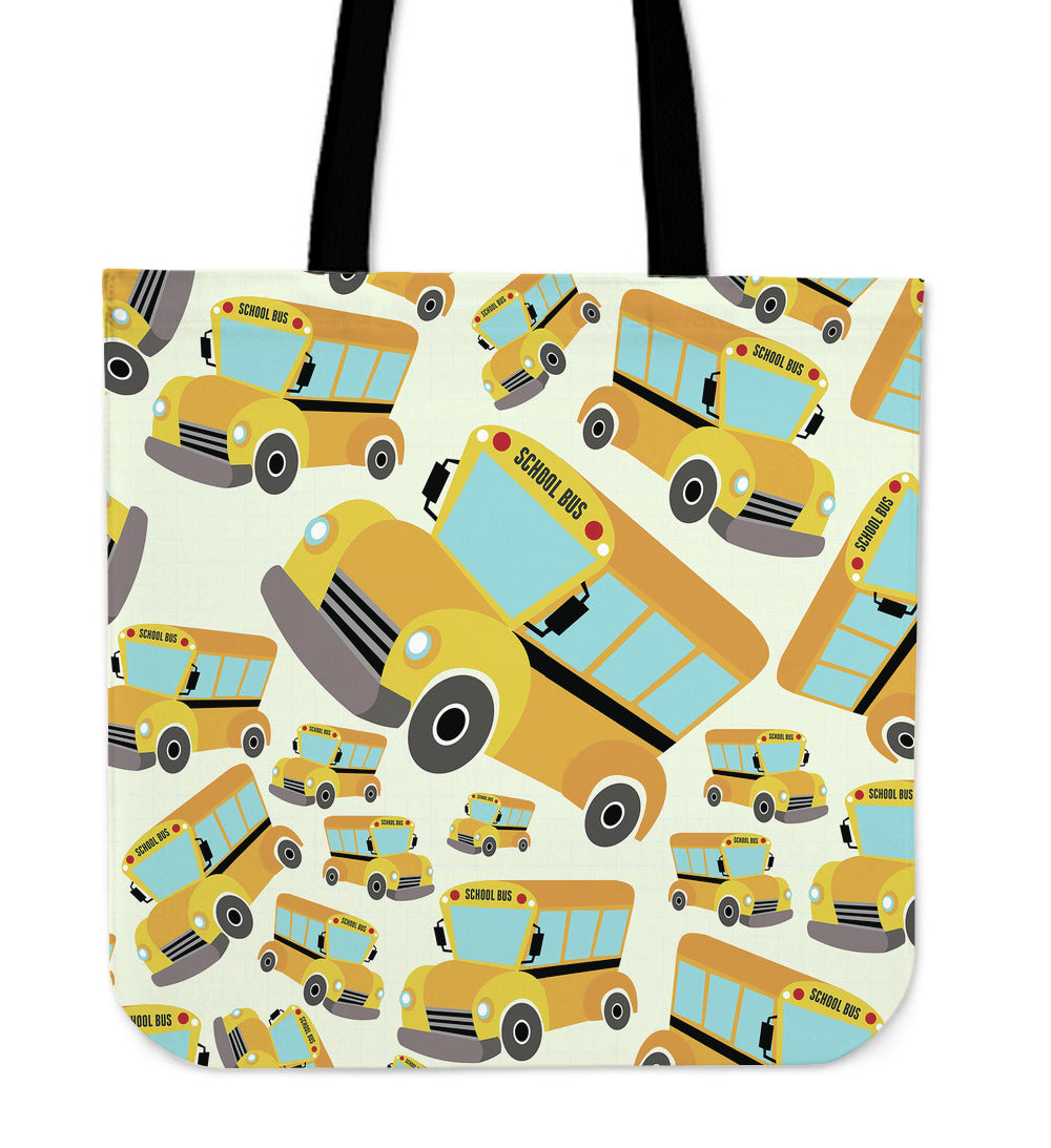 School Bus Pattern Linen Tote Bag