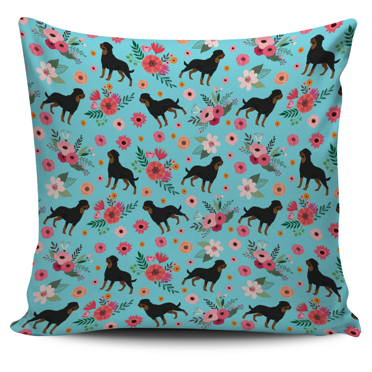 Rottweiler Flower Pillow Cover