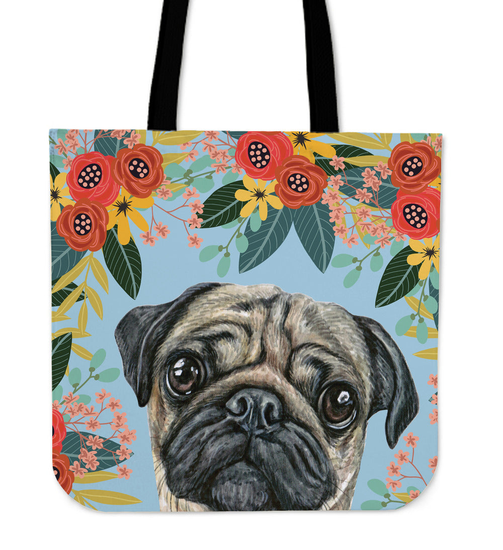 Joyful Pug Linen Tote Bag