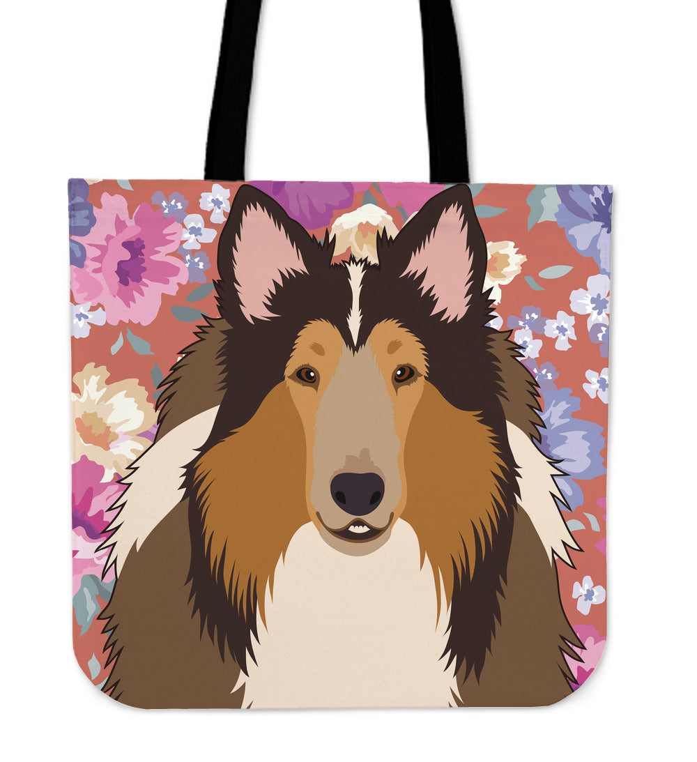 Rough Collie Dog Portrait Linen Tote Bag