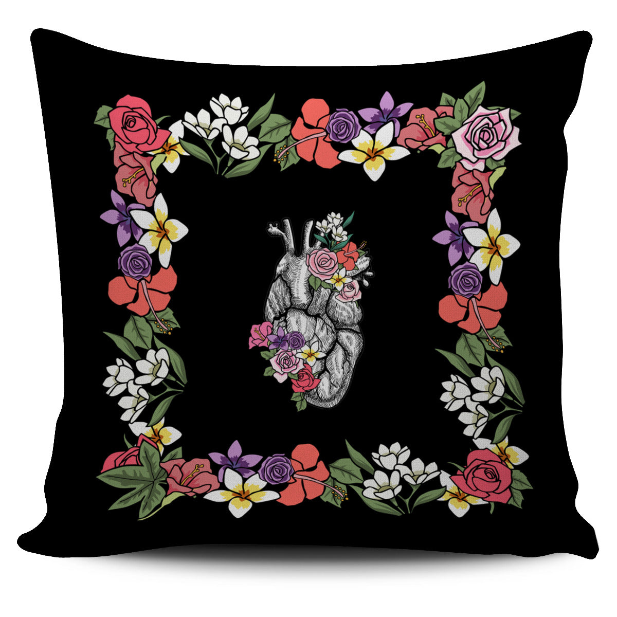 Floral Anatomy Heart Pillow Cover