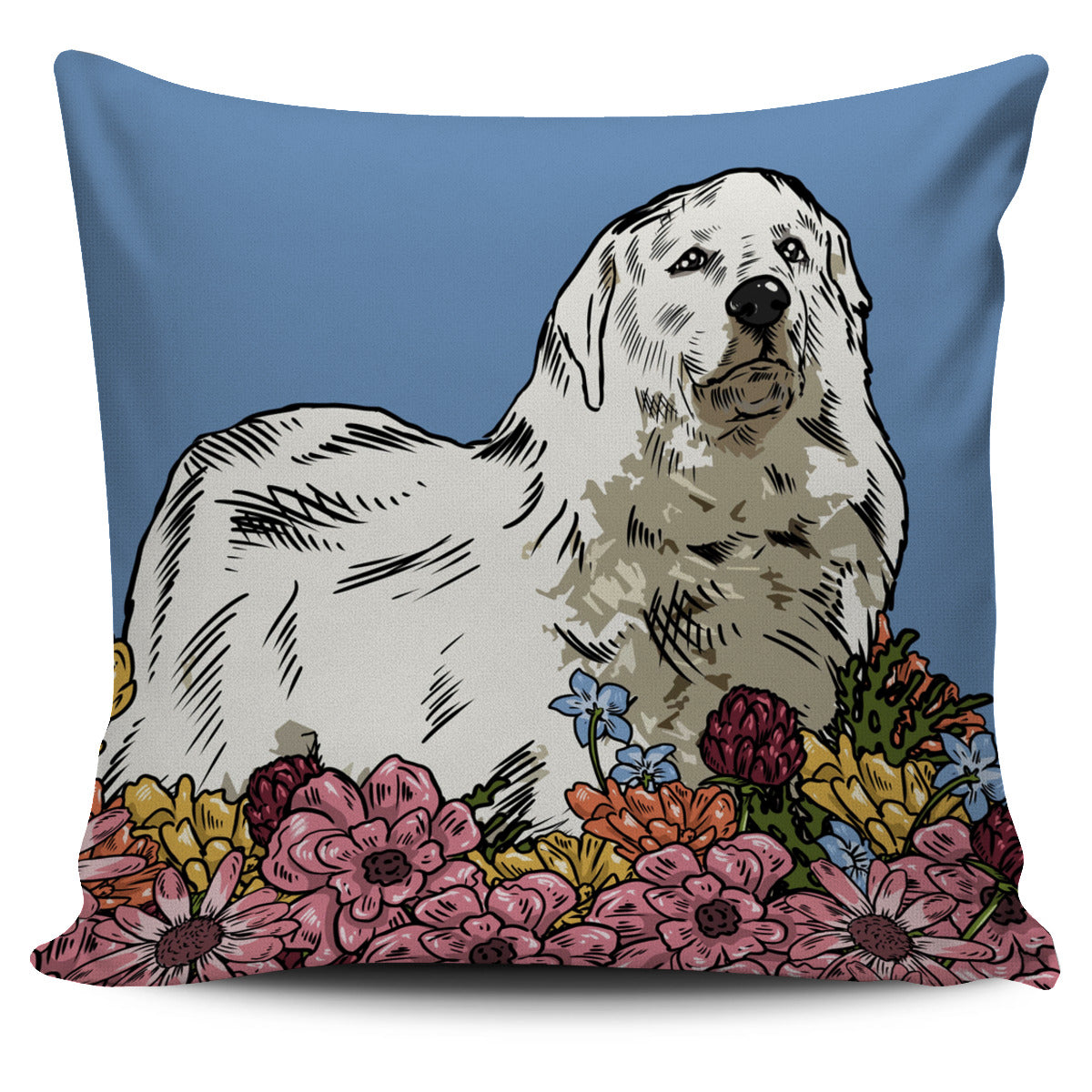 Illustrated Great Pyrenees Pillow Cover