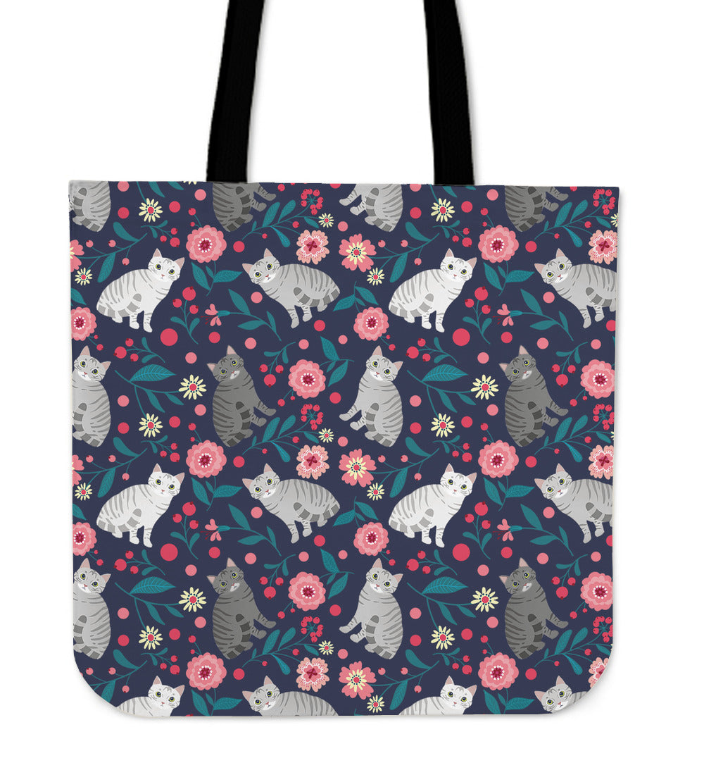 American Shorthair Cat Flower Linen Tote Bag