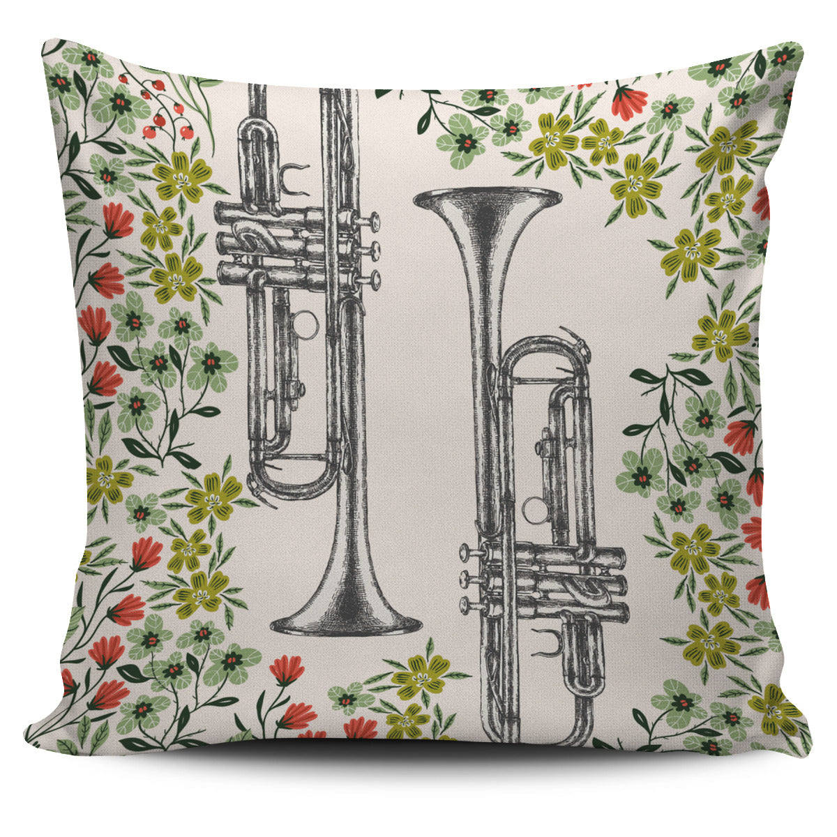 Floral Trumpet Sketch Pillow Cover
