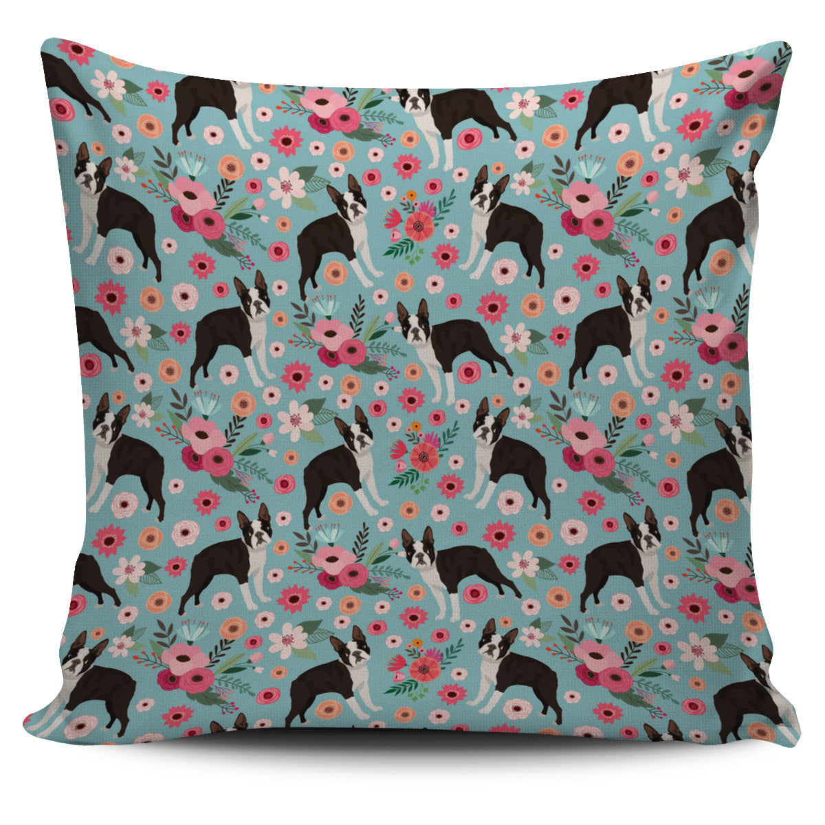 Boston Terrier Flower Pillow Cover