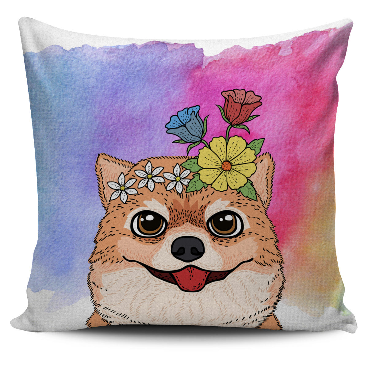 Fun Floral Pomeranian Pillow Cover