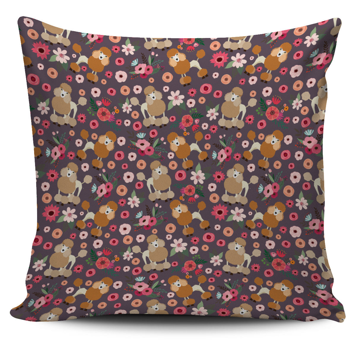 Poodle Flower Pillow Cover