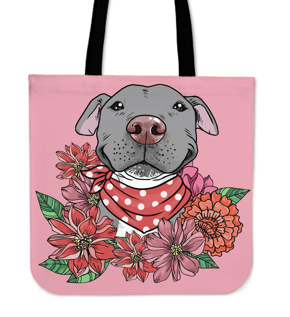 Illustrated Grey Pit Bull Linen Tote Bag