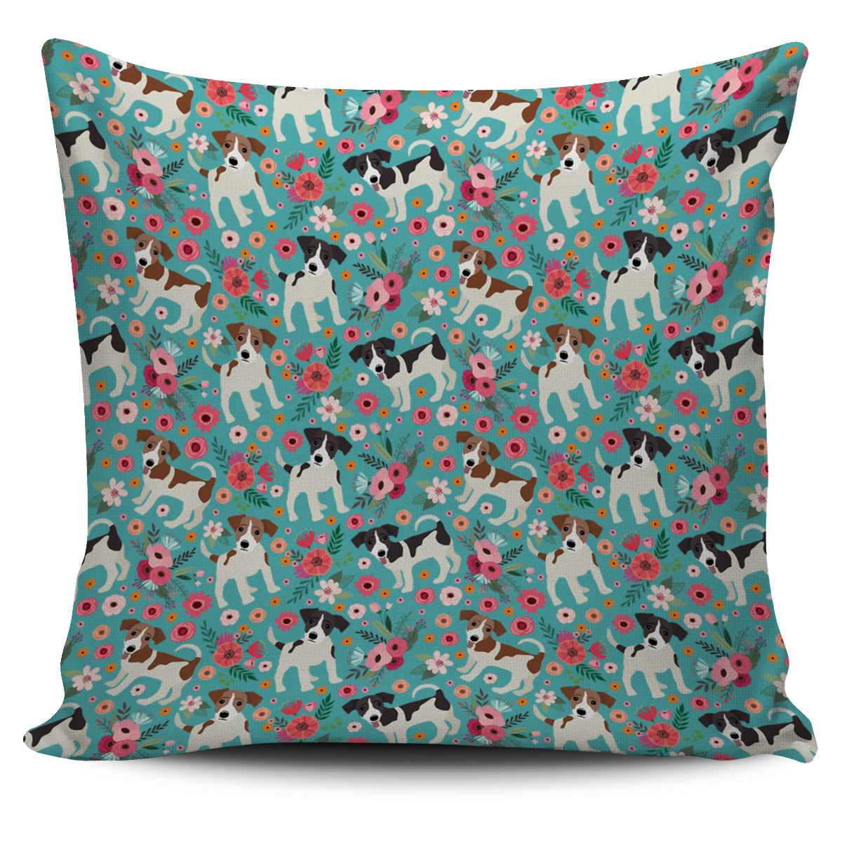 Jack Russell Flower Pillow Cover